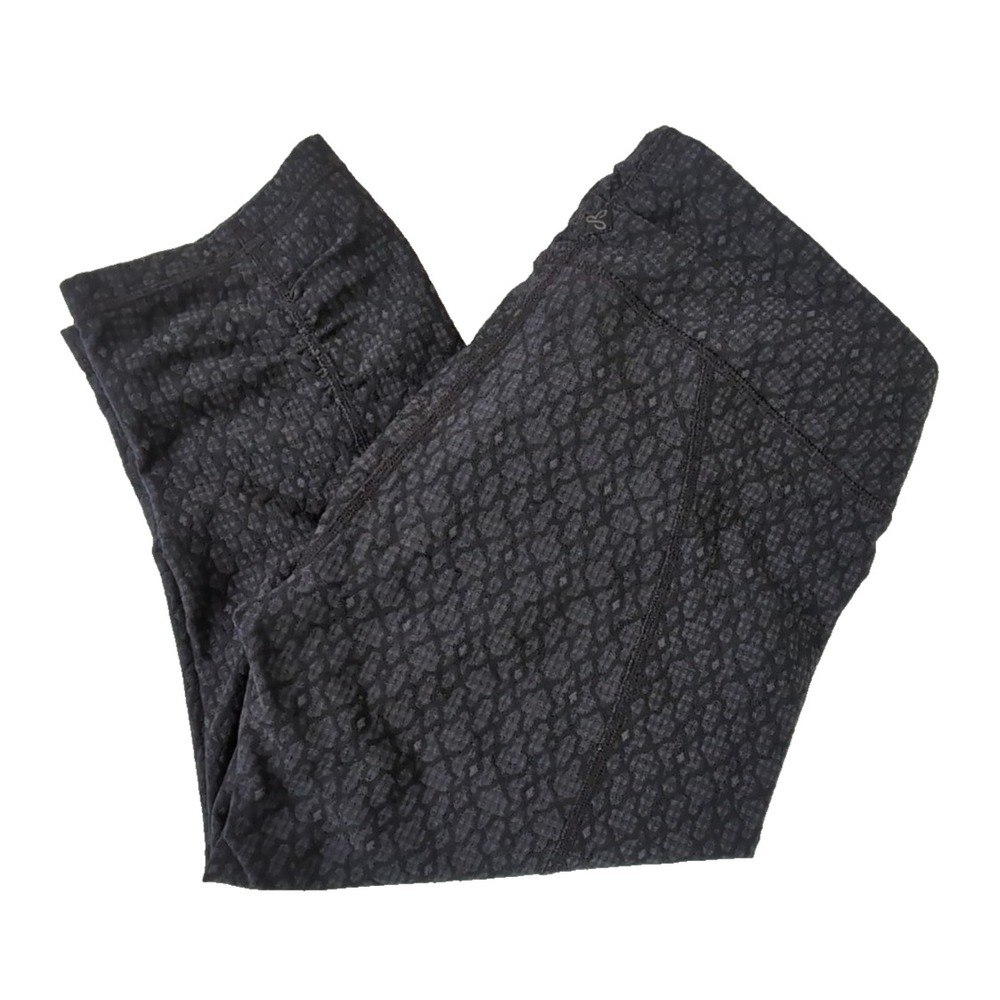Prana Misty Knicker Capri Leggings Womens M Black‎ Gray Athletic Activewear Yoga